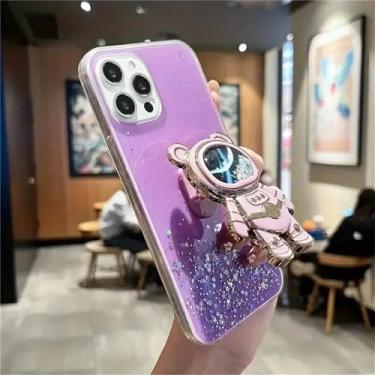 Imagem de Capa brilhante de folha de prata com glitter para Samsung Galaxy A15 A05 A05S A14 A24 A34 A54 5G Capa de silicone com suporte de urso astronauta, estilo 4, para A54