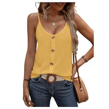 Imagem de RoseSeek Camiseta feminina de botão com alças finas sem mangas e gola redonda, Amarelo, G