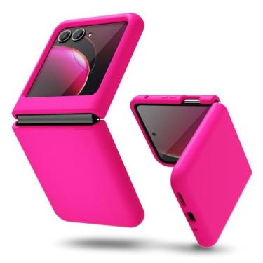 Imagem de oakxco Capa de telefone para Motorola Moto Razr Plus 2023 de silicone líquido, cor sólida brilhante neon, fina e macia de gel de borracha fosca TPU simples para mulheres, meninas, fofas, rosa choque,