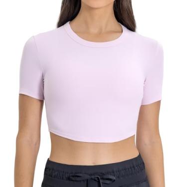 Imagem de altiland Camiseta feminina de treino canelada, cropped atlética para ioga, exercício, corrida, Rosa doce, GG