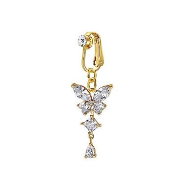 Imagem de COLORFUL BLING 3 peças de piercing falso de umbigo com olhos turcos, borboleta, coração, pendurado, zircônia cúbica, sem piercing, piercing de umbigo falso para mulheres, de aço inoxidável, Cristal Cristal Esmalte, Ágata