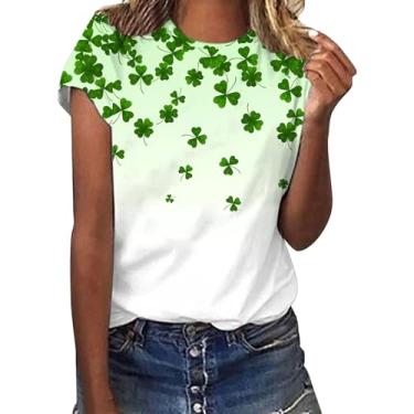 Imagem de Camisetas femininas do Dia de São Patrício Lucky Shamrock, túnica verde, gola redonda, manga curta, Branco, GG