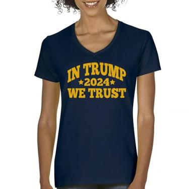 Imagem de Camiseta feminina com gola V In Trump We Trust 2024 Donald My President MAGA First Make America Great Again Republican FJB, Azul marinho, XXG