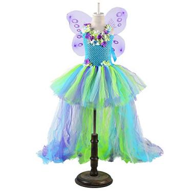 Imagem de Tutu Dreams vestido longo de princesa de fada de trem para meninas 1-8 anos com conjunto de asas festa de aniversário, Verde, Small