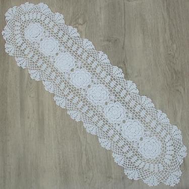 Imagem de Passador de mesa retangular de renda de crochê feito à mão Kilofly, vários tamanhos, Branco, 11 x 59 inch