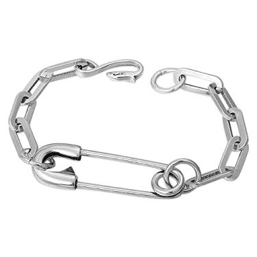 Imagem de Pulseira de elos de corrente de alfinete de segurança personalizada para mulheres meninas clipe de papel prata delicada amizade moda Y2K joia filha, Cristal