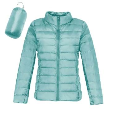 Imagem de Jaqueta feminina acolchoada para inverno, quente, leve, com capuz, caimento justo, casaco curto com capuz e capuz, C - verde menta, XXG