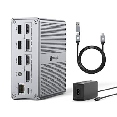 Imagem de TOBENONE Universal Docking Station Dual Monitor 4K@60HZ Para MacBook, Windows, Estação de acoplamento USB C com 2 HDMI e 2 DisplayPort, Entrega de energia de 65 W, 7 USB, USB-C 3.1, Ethernet, SD/TF