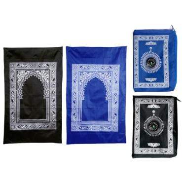 Imagem de Abiyou 2 peças de tapete de oração, tapete de oração Musilm, tapete de oração de poliéster, tapete de oração de viagem portátil, tapete de oração de viagem com bússola, para oração muçulmana,