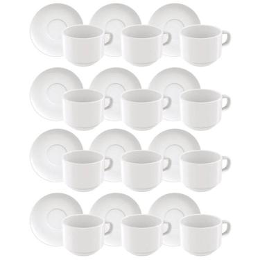Imagem de Jogo 12 Xícaras com Pires em Porcelana 240ml Paola Tramontina Branco Chá Café