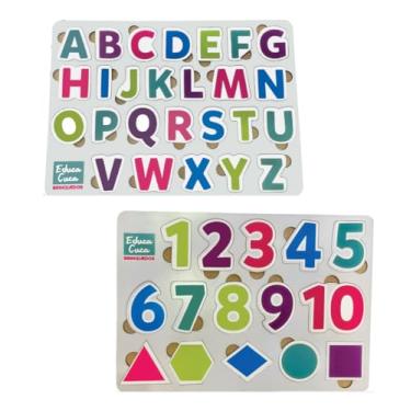 Imagem de Kit 2 Tabuleiro Alfabeto+números+formas Brinquedo Educativo Quebra cabeça Pedagógico Alfabetização