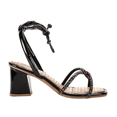 Imagem de Sandália Mississipi Salto Bloco Verniz Brilho Amarração Feminino Q7302