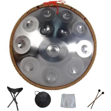 Imagem de Tambor de língua de aço portátil Handpan Handpan 9 10 12 14 Notas Instrumento de percussão com bolsa de transporte para iniciantes Cura sonora, meditação pessoal, prata, 12 notas