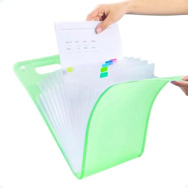Imagem de Pasta Arquivo Para Documentos Com Divisorias Grande Escritório Trabalho Organização Sanfonada, Verde