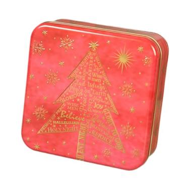 Imagem de oshhni Lata de biscoitos de Natal Caixa de doces de Natal Chocolate Snacks Armazenamento Ferro Portátil Xmas Treat Tin Caixa de biscoitos para o Ano Novo, Árvore de Natal Vermelha