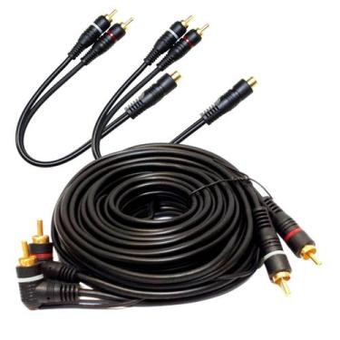 Imagem de Kit Cabo Rca 5 Metros E 2 Y 2 Macho 1 Femea Para Módulo Amplificador -