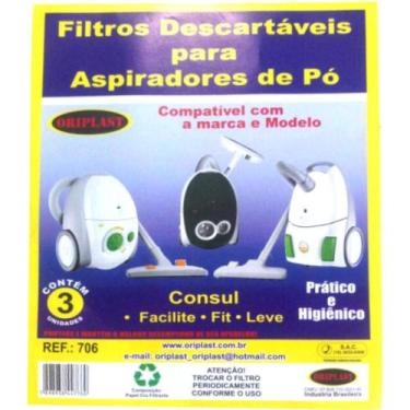 Imagem de 3 Sacos Descartáveis para Aspirador de Pó Consul Facilite - Oriplast 