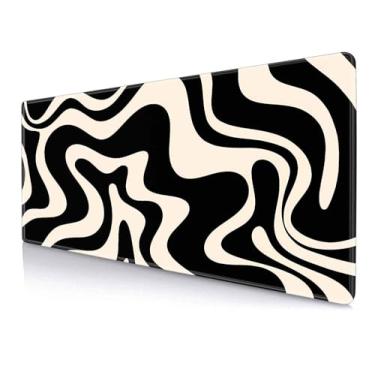 Imagem de IMAYONDIA Tapete de mesa redemoinho preto e branco, tinta abstrata, ondas líquidas, mouse pad grande, estampa abstrata, grande, tapete de mouse para teclado de computador, para trabalho em casa,