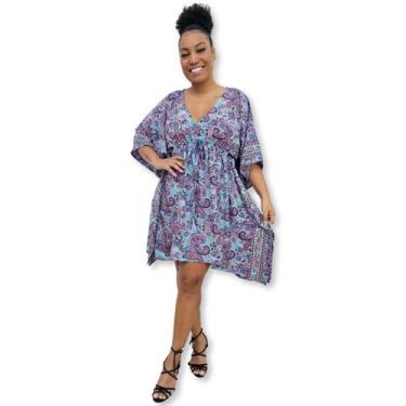 Imagem de Vestido curto Plus Size Kaftan Indiana Estilo Seda Estampada - Sarat M