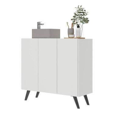 Imagem de Gabinete Banheiro 3 Portas Retrô 90cm Multimóveis MP5030 Branco/Preto