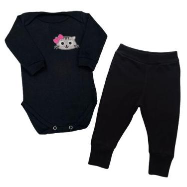 Imagem de Conjunto Bebê Body + Calça Gatinha Laço Pink Manga Longa  - Generic, P