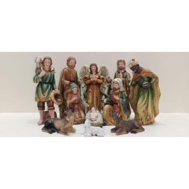 Imagem de Presépio De Natal Rustico Verde Marrom Resina 25Cm 11 Peças - Zona Liv