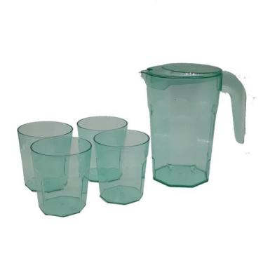 Imagem de Kit Suco 1 Jarra De 1,5 Litros 4 Copos 400 Ml Verde Cristal - Dehaus