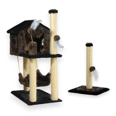 Imagem de Arranhador Casa Para Gatos Com Rede Poste Sisal Cara de Gato Brinquedo