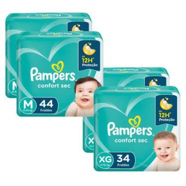 Imagem de Kit Fraldas Pampers Confort Sec com 2 XG com 34 Unidades + 2 M com 44 