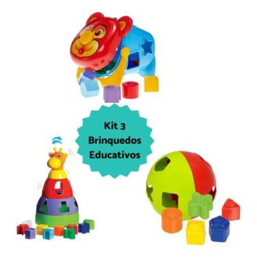 Imagem de Kit 3 Brinquedo Educativo Didático Bebê Encaixar Pedagógico Montar Men