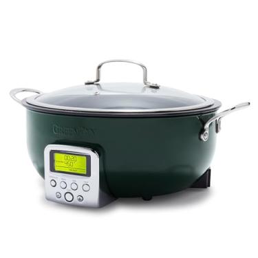 Imagem de GreenPan Frigideira Elite Essential Smart Electric de 6 QT, Frite e cozinhe arroz, peças antiaderentes de cerâmica saudável e seguras para lava-louças, visor LED fácil de usar, sem PFAS, pinheiro Ponderosa