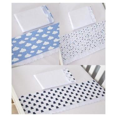 Imagem de Kit 3  Jogos de Lençóis Mini Berço 9 peças Nuvem, Triângulo e Ted - Ca