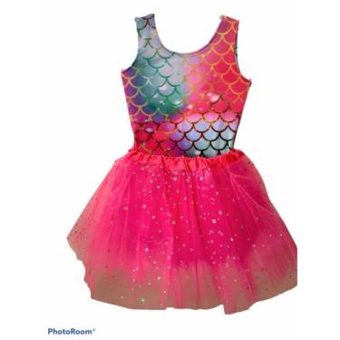 Imagem de Fantasia Feminina Sereia Linda Body e saia de tule Rosa Tamanho único 