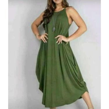 Imagem de Vestido saruel barra arredondado - Reginaconfeccao, Verde militar, G