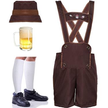 Imagem de SATINIOR Fantasia masculina da Oktoberfest da Baviera Alemão Bávaro, para adultos, caneca de cerveja de vidro com alça para festa de Halloween, Marrom, GG