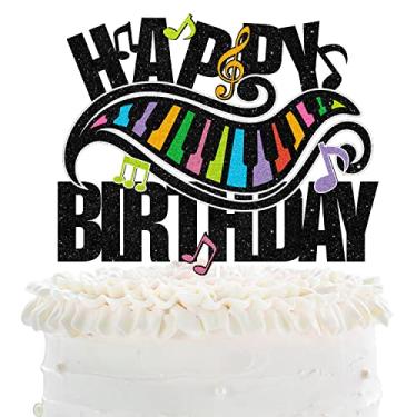 Imagem de Piano Happy Birthday Cake Topper - Musical Instruments Birthday Glitter Colourful Piano Notes Cake Topper - Music Piano Birthday Party Decoration For Kids