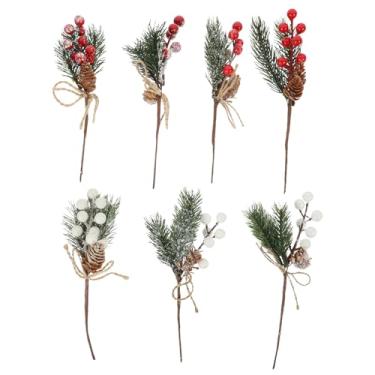 Imagem de LUOZZY 7 peças de agulhas de pinheiro de Natal com pinhas e frutas vermelhas, decoração faça você mesmo, material de guirlanda, adereços para decoração de festa de Natal