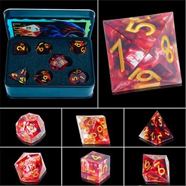 Imagem de LDICEK DND Dice Set Sharp Edge Dice Set 7 Piece DND polyhedral Dice Numbers with Gold Leaf Exquisite Tin Box Packaging,Ideal for Dungeons & Dragons RPG and Board Games (IM-MVTG-4RG6)