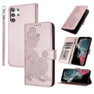 Imagem de Dibosom Capa carteira floral para Samsung Galaxy S23 Ultra 5G com alça de pulso flip com zíper, suporte de cartão de couro PU de luxo acessórios capa de telefone para S23Ultra 23S S 23 23Ultra 17.3 cm