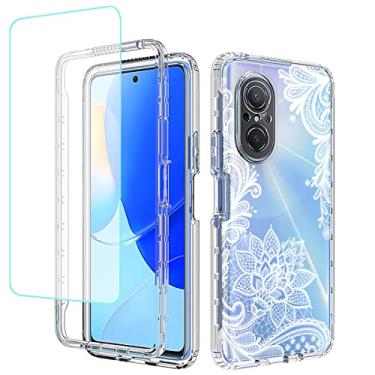 Imagem de Yerebel Capa para Nova 9 SE/Honor 50 SE JLN-LX1 JLN-LX3 com protetor de tela de vidro temperado, design floral à prova de choque, capa protetora para celular para Huawei Nova 9 SE (Mandala)