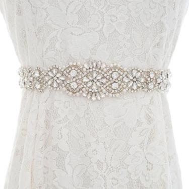 Imagem de Cinto De Noiva Debutante Strass Cristais Cetim Brilho Luxo - LM, 55 cm