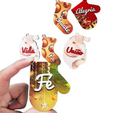 Imagem de Mini kit 10 bolinhas de natal em mdf com formatos diferentes e palavra