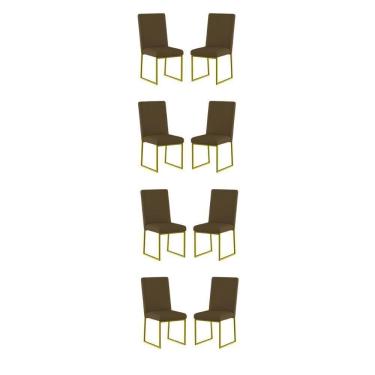 Imagem de Kit 8 Cadeiras Estofadas Base De Ferro Para Mesa De Jantar Marrom