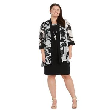 Imagem de R&M Richards Vestido feminino de duas peças estampado em 2 peças, Preto/branco, 48