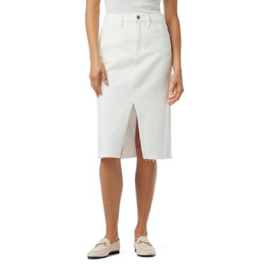 Imagem de Joe's Saia jeans feminina The Joplin cintura alta comprimento até o joelho com fenda frontal, Bainha crua branca óptica, 25
