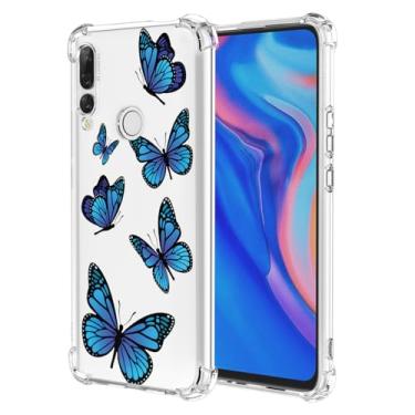 Imagem de KOARWVC Capa para Huawei Y9 Prime 2019, capa para Huawei P Smart Z, capa Honor 9X, TPU macio, absorção de choque, fina, protetora, padrão borboleta, capa traseira para Huawei P Smart Z borboleta azul
