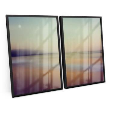 Imagem de Quadro Duplo Praia Paisagem Moderno Degradê Para Escritório - Bimper, 