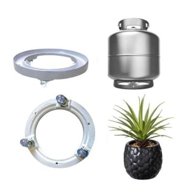 Imagem de Kit 3 Suporte Botijão Gás Giratório Alumínio Grosso 3 rodas - Funditex