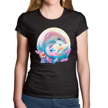 Imagem de Baby Look Algodão Golfinho Fofo - Foca na Moda, Preto, GGG