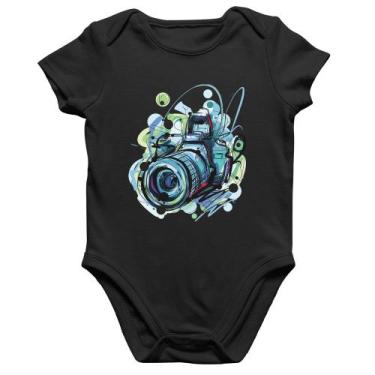 Imagem de Body Bebê Algodão Câmera Fotográfica - Foca na Moda, Preto, GG